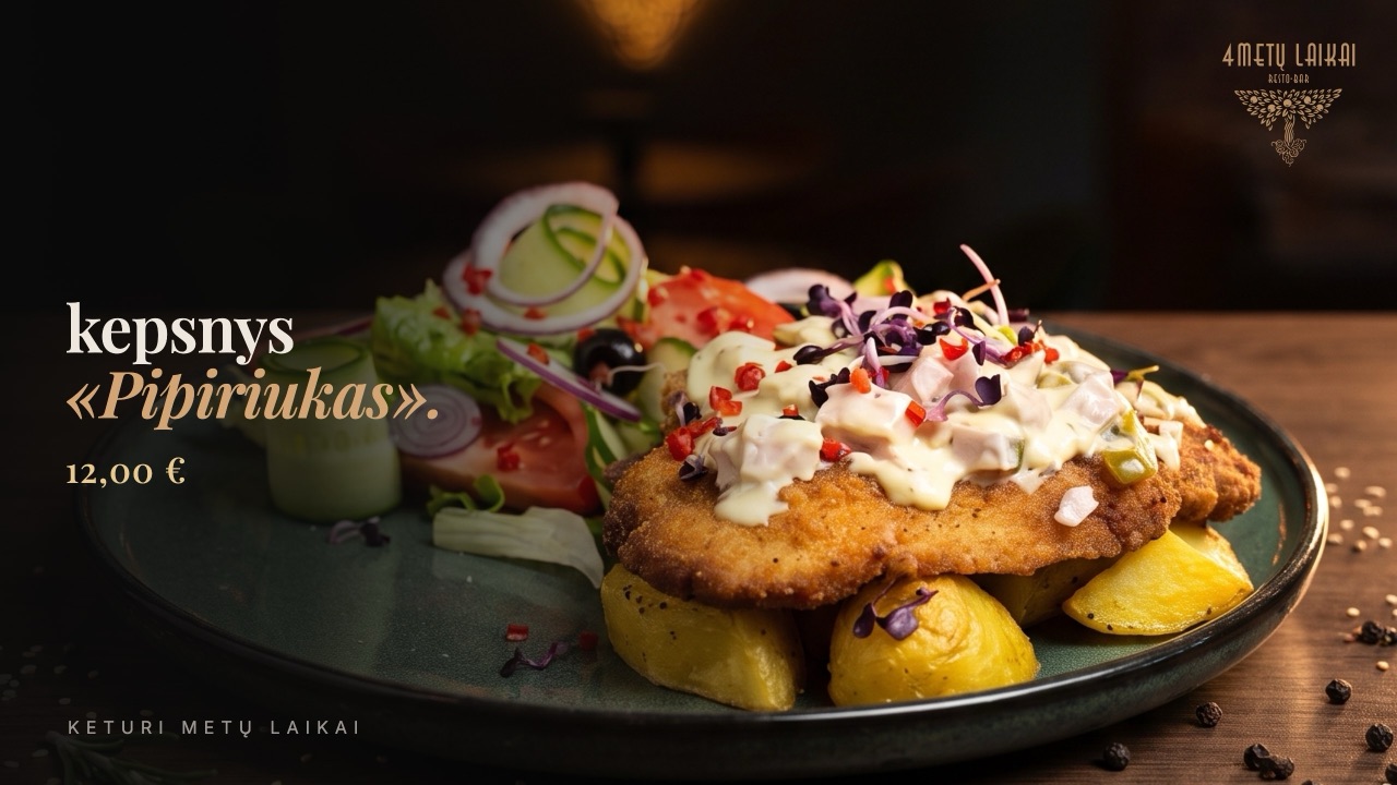 On the in-venue screen: "Pipiriukas" pork steak