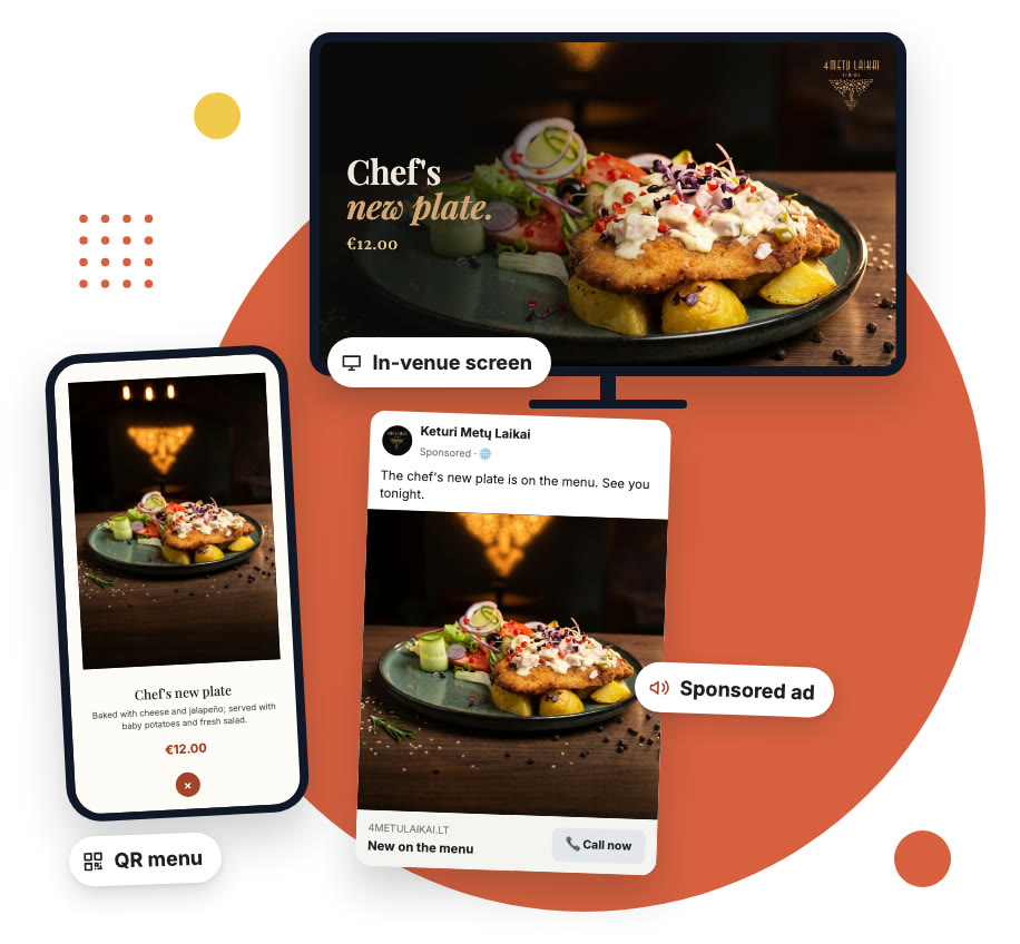 Screens, QR menus and ads.