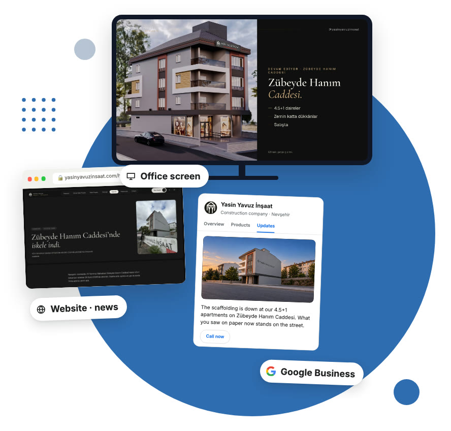 Office screen, website and Google.