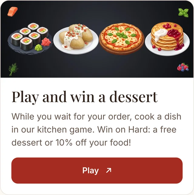 Game banner on the 4 Metų Laikai QR menu: Play and win a dessert